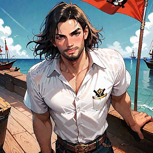 Cute Muscular Pirate Holding Giant Cannon