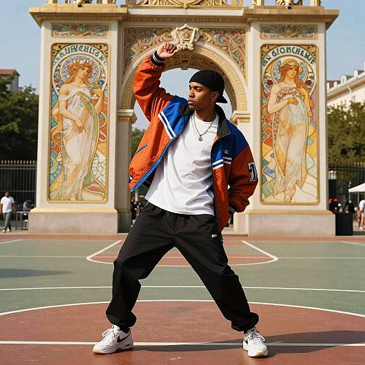 Dynamic Hip-Hop Dancer Portrait Art Nouveau