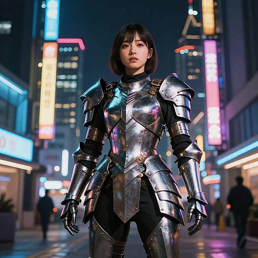 Realistic Armored Girl in Night City