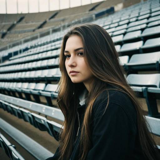 Young Woman with Long Hair in Empty Stadium