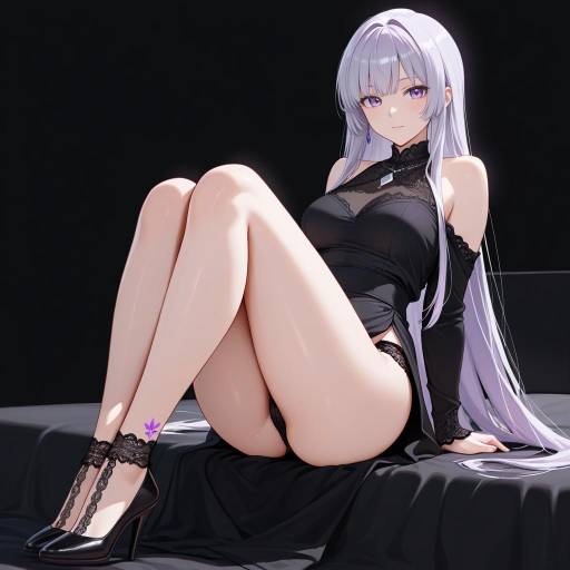 Elegant Woman with Silver Locks on Bed Elegant Woman with Silver Locks on Bed