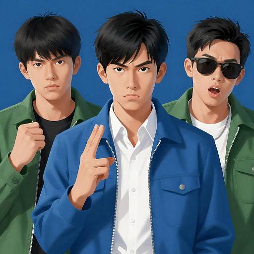 Intense Expressions of Three Asian Men