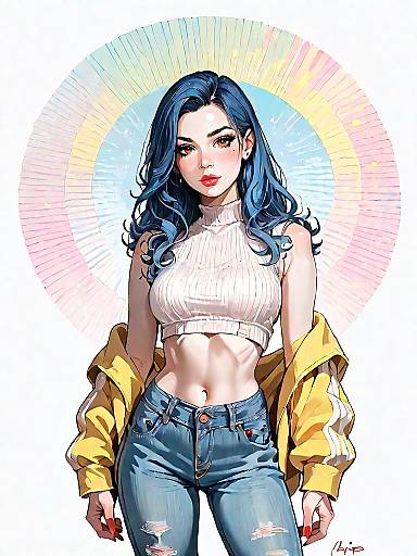 Stylish Woman in Crop Top and Denim Jeans