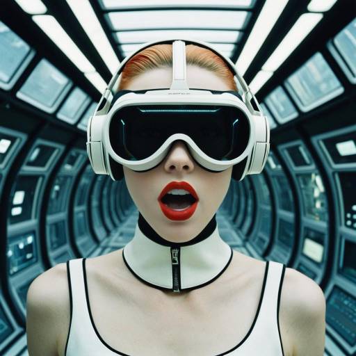 Futuristic Woman Wearing VR Goggles in Sci-Fi Corridor