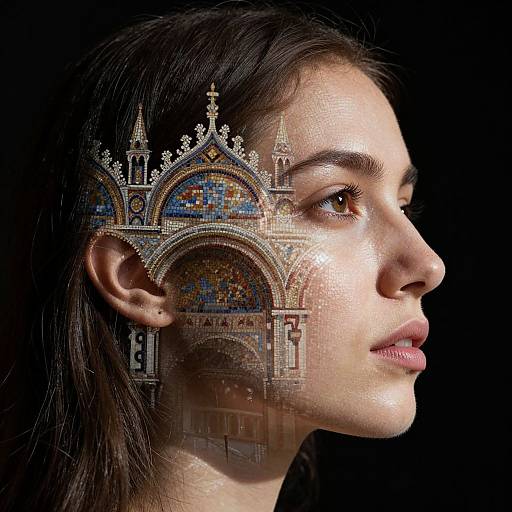 Double Exposure Woman with Mosaic