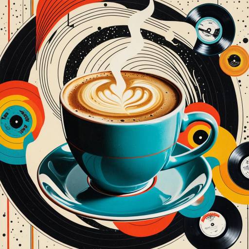 Levitating Coffee Cup with Vintage Vinyl Records