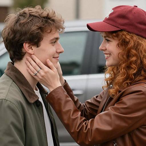 Candid Moment: Curly Redhead and Man