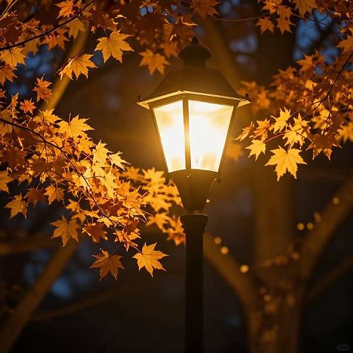 Vintage Streetlamp Illuminates Autumnal Maple
