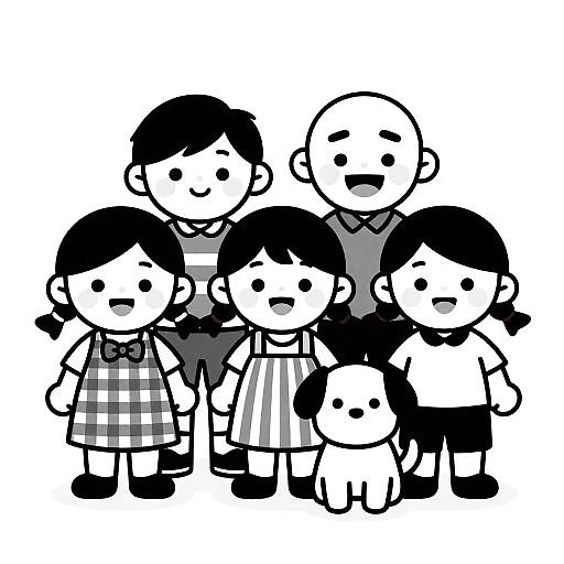 Joyful Children and Dog in Cartoon Style