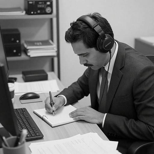Focused Man in Dark Suit Writing