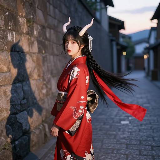 Mystical Asian Girl in Traditional Kimono