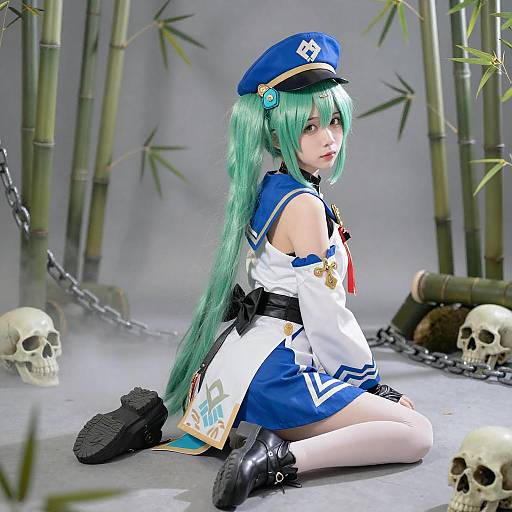 Playful Green-Haired Anime Girl Artwork