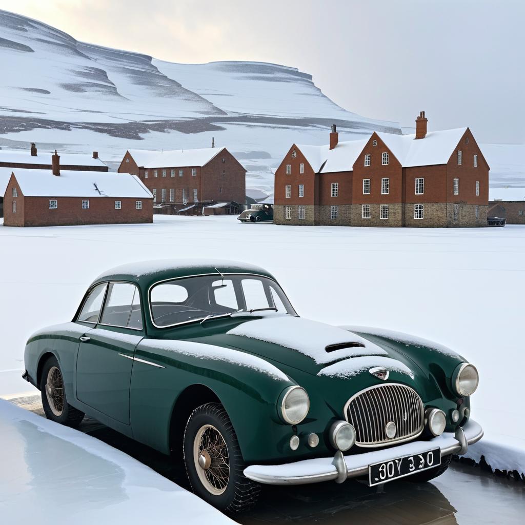 Vintage 1950s Sports Car in Icy Landscape