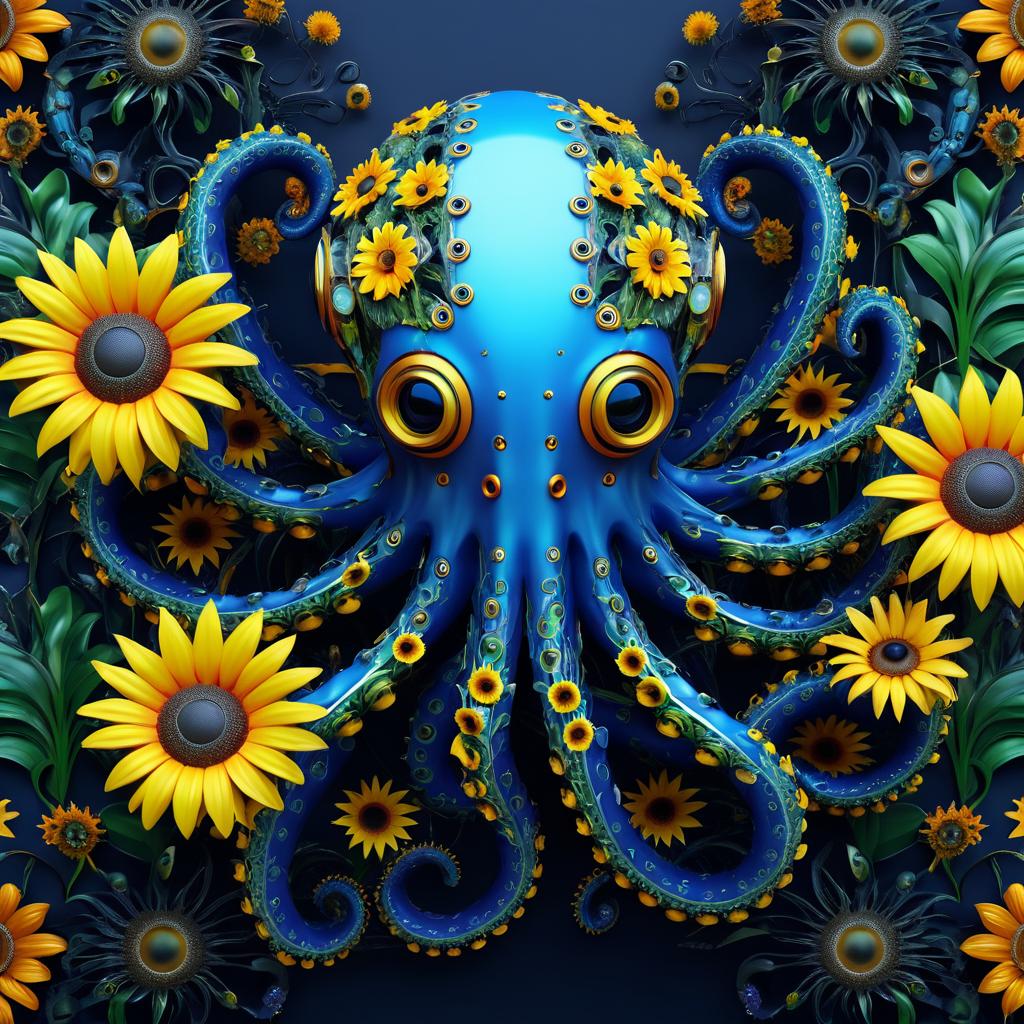 Vivid Organic Cyborg Octopus Artwork