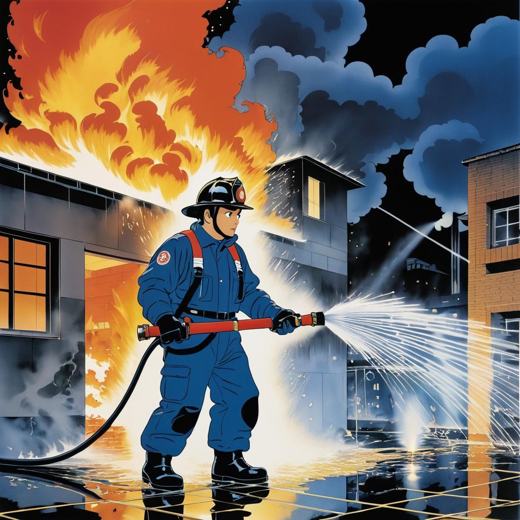 Heroic Firefighter in Action Illustration