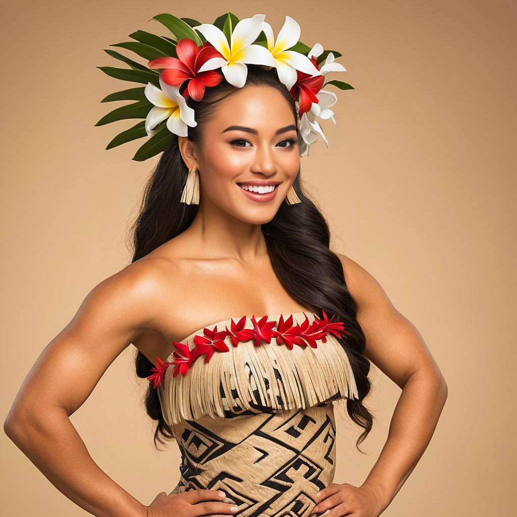 Joyful Tahitian Performer in Traditional Attire