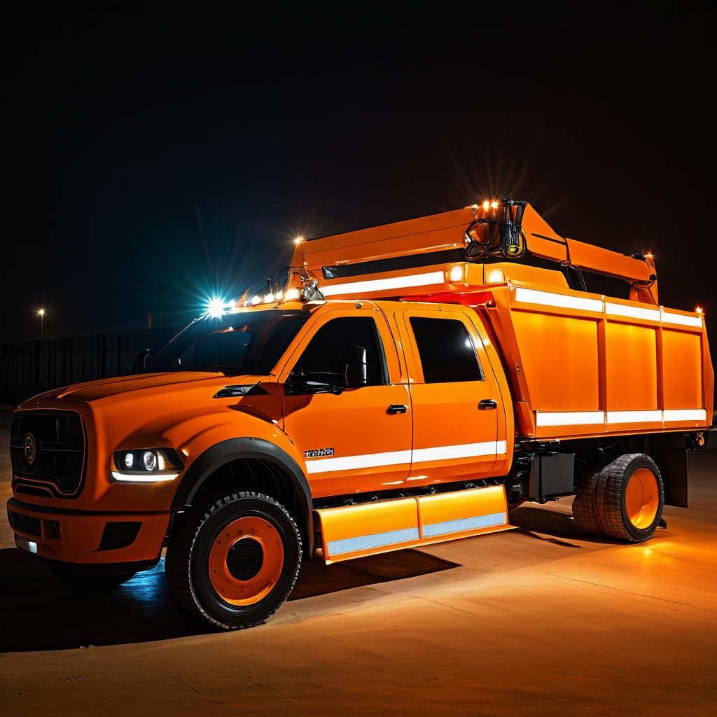 Nighttime Scene of Orange Construction Truck