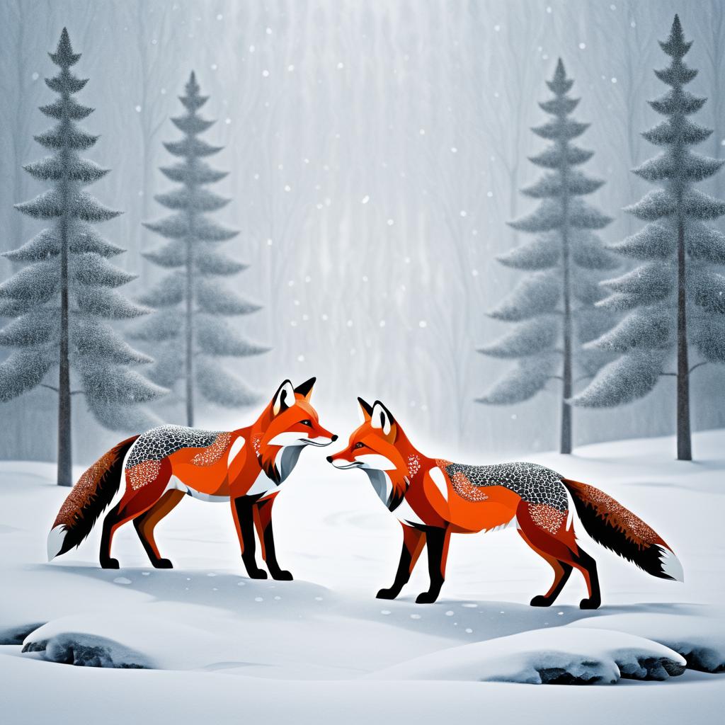 Cinematic Red Foxes in Snowstorm Art