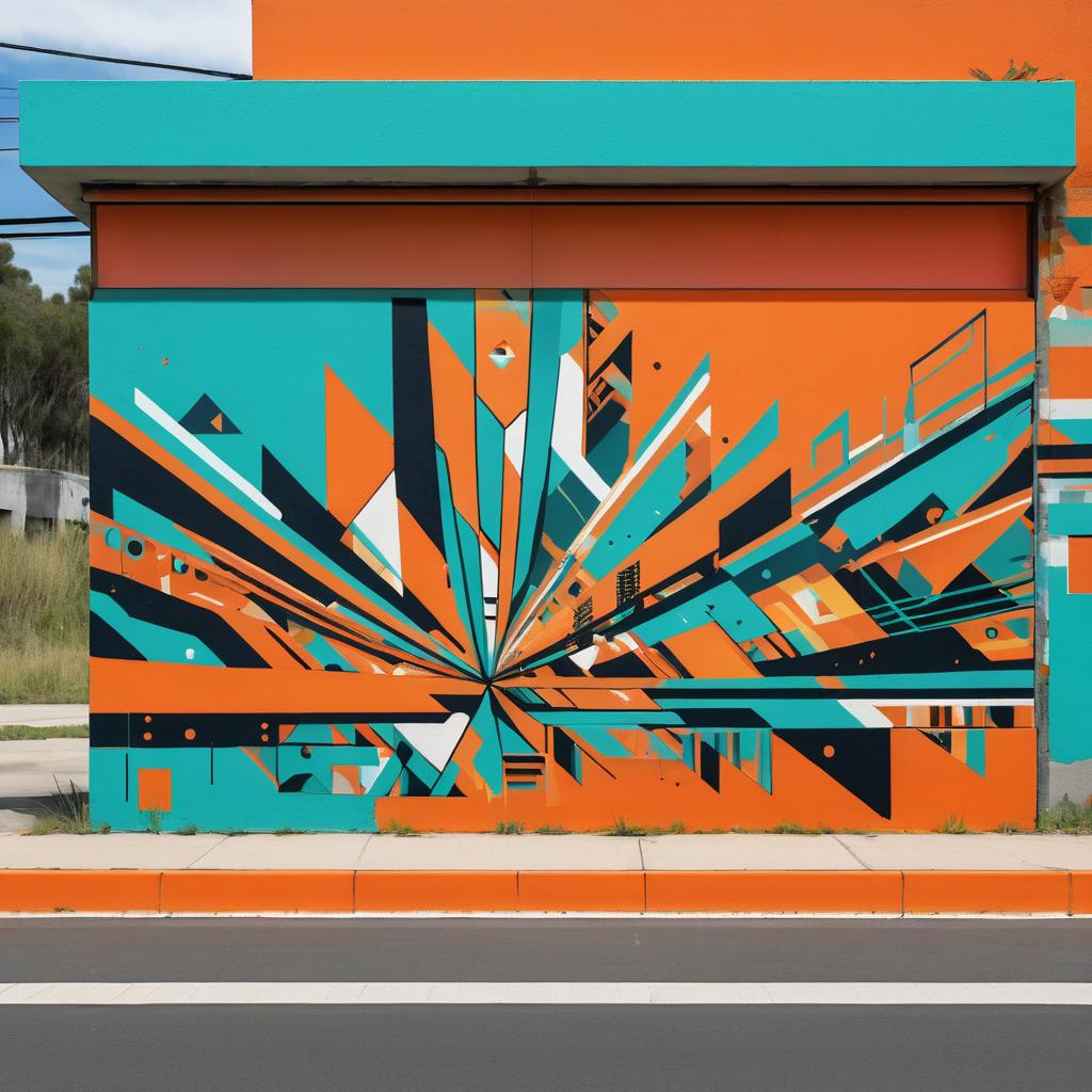 Dynamic Geometric Graffiti in Orange and Teal