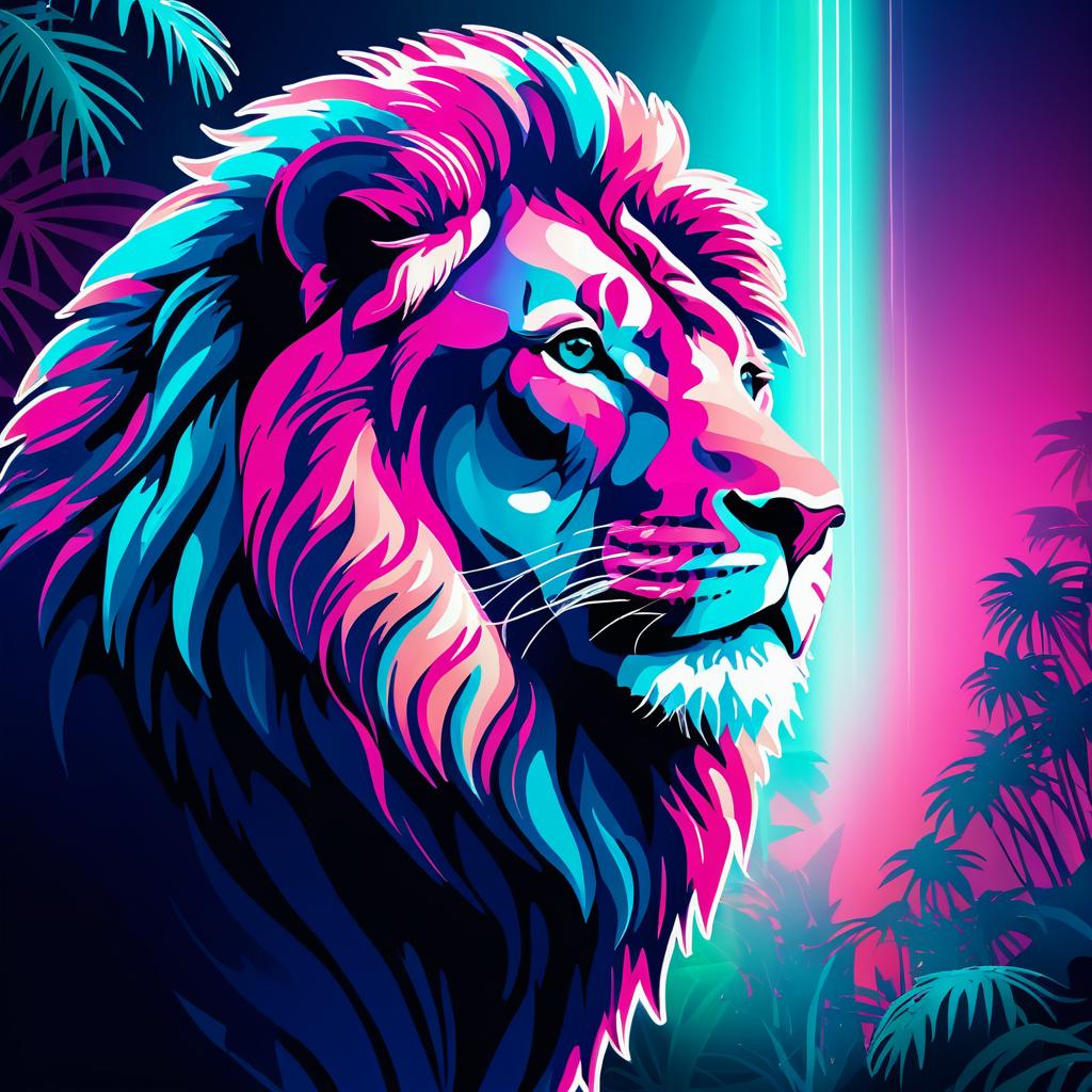 Majestic Lion in Vibrant Jungle Colors