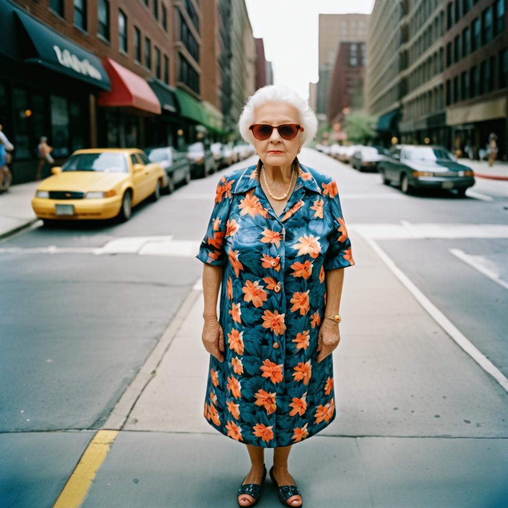 Elderly Woman in Floral Dress Photograph