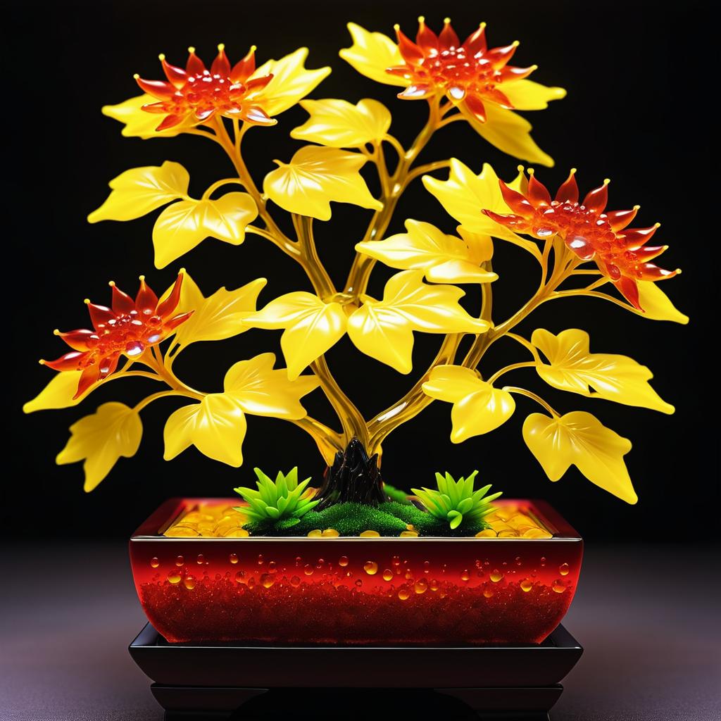 Exotic Tiled Bonsai and Sunflowers Macro