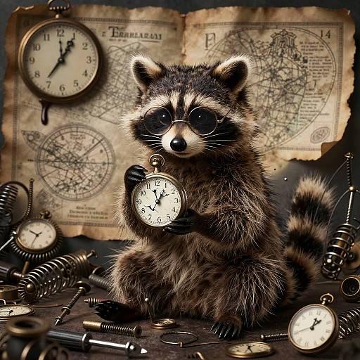 Whimsical Raccoon Clockmaker with Pocket Watch