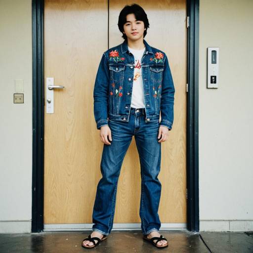 Young Man in Embroidered Denim Outfit