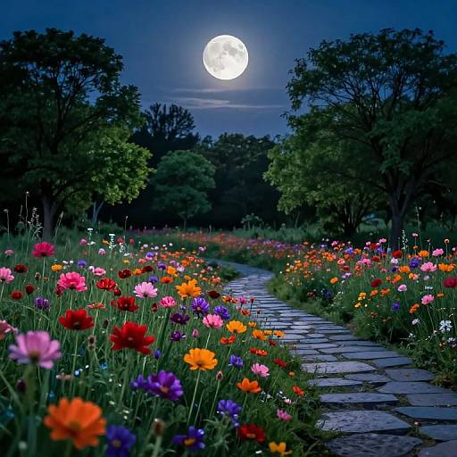 Moonlit Meadow with Vibrant Wildflowers