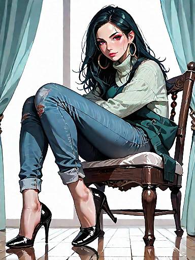 Casual Chic Woman in Olive Turtleneck