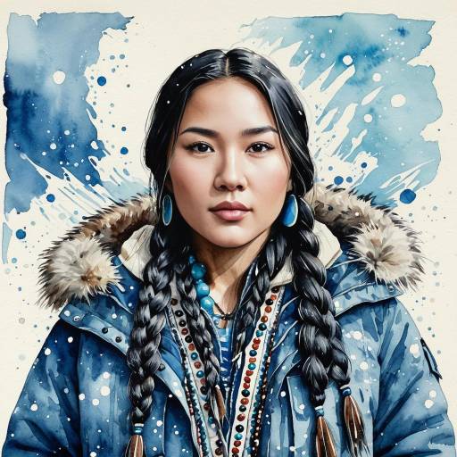 Watercolor Portrait of Indigenous Alaskan Woman