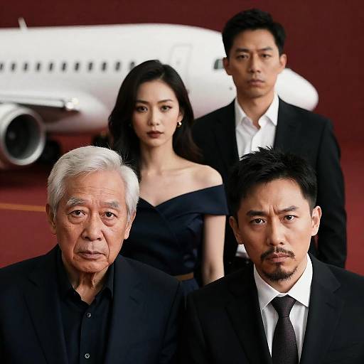 Intense Group Portrait with Airplane Background