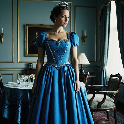 Blue Queen in Elegant Dress