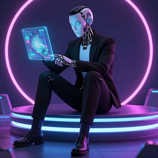 Cyberpunk Android in Neon Pose