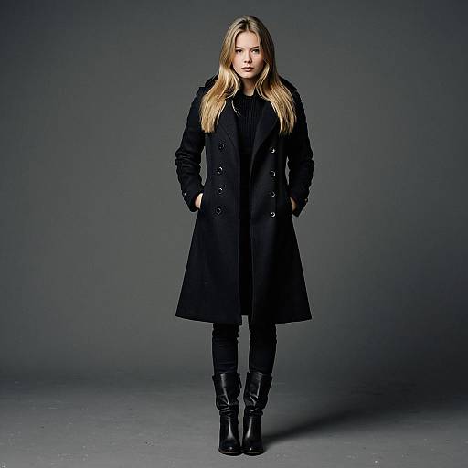 Young Woman in Black Coat Standing