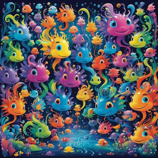 Colorful Friendly Fantasy Creatures in Murky Brook