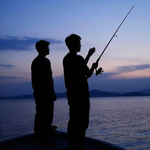 Dusk Fishing Silhouette on Calm Waters
