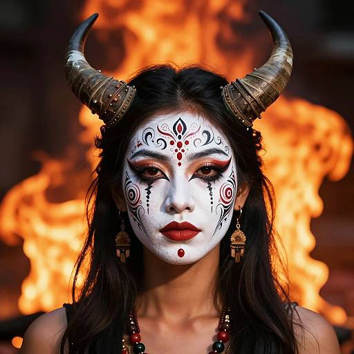 Fiery Horned Portrait with Intricate Facepaint