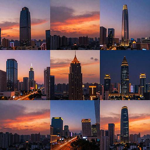 Vibrant Urban Sunset Landscape Variations