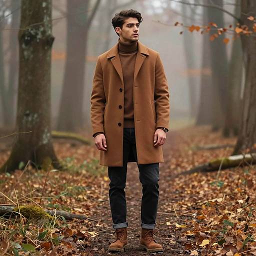 Stylish Young Man in Autumn Forest