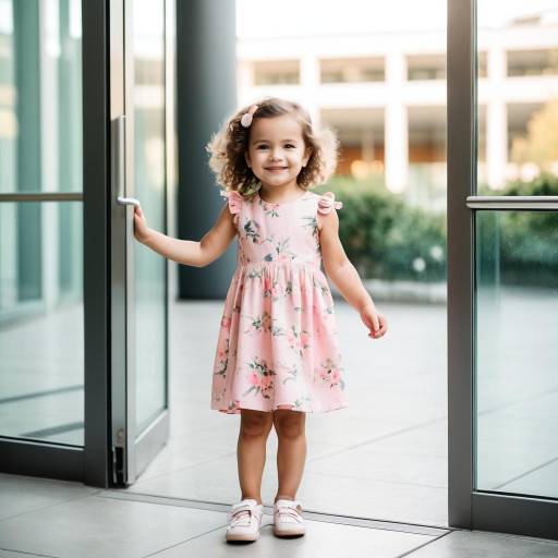 Smiling Toddler Girl in Pink Floral Dress