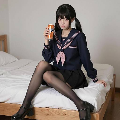 Intense Asian Woman in Sailor Uniform