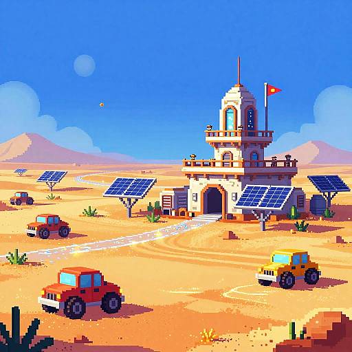 Futuristic Pixel Art Desert Outpost