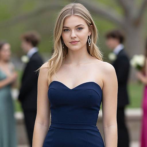 Navy Blue Strapless Prom Dress