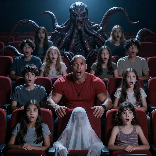Horror Movie Audience with Tentacle Creature