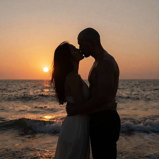 Romantic Sunset Embrace by the Ocean
