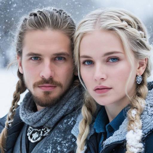Winter Portrait of Young Couple with Braided Hair