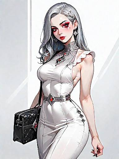 Stylish Woman in White Bodycon Dress with Black Bag