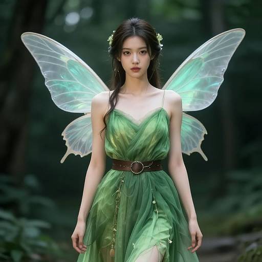 Enchanted Female Fairy in Green Dress