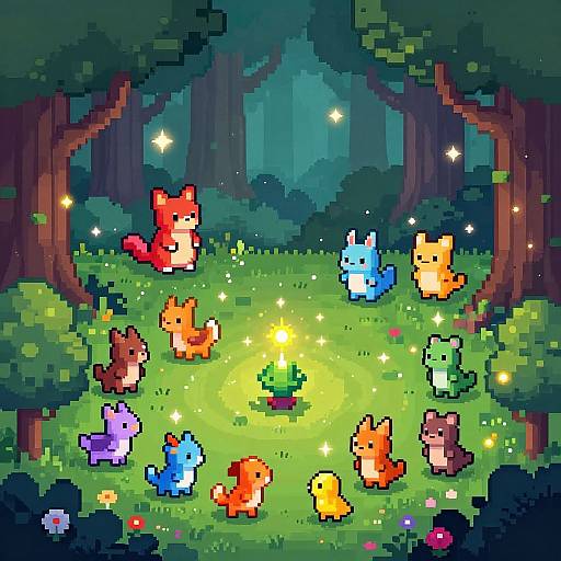 Pixel Art Enchanted Forest Scene